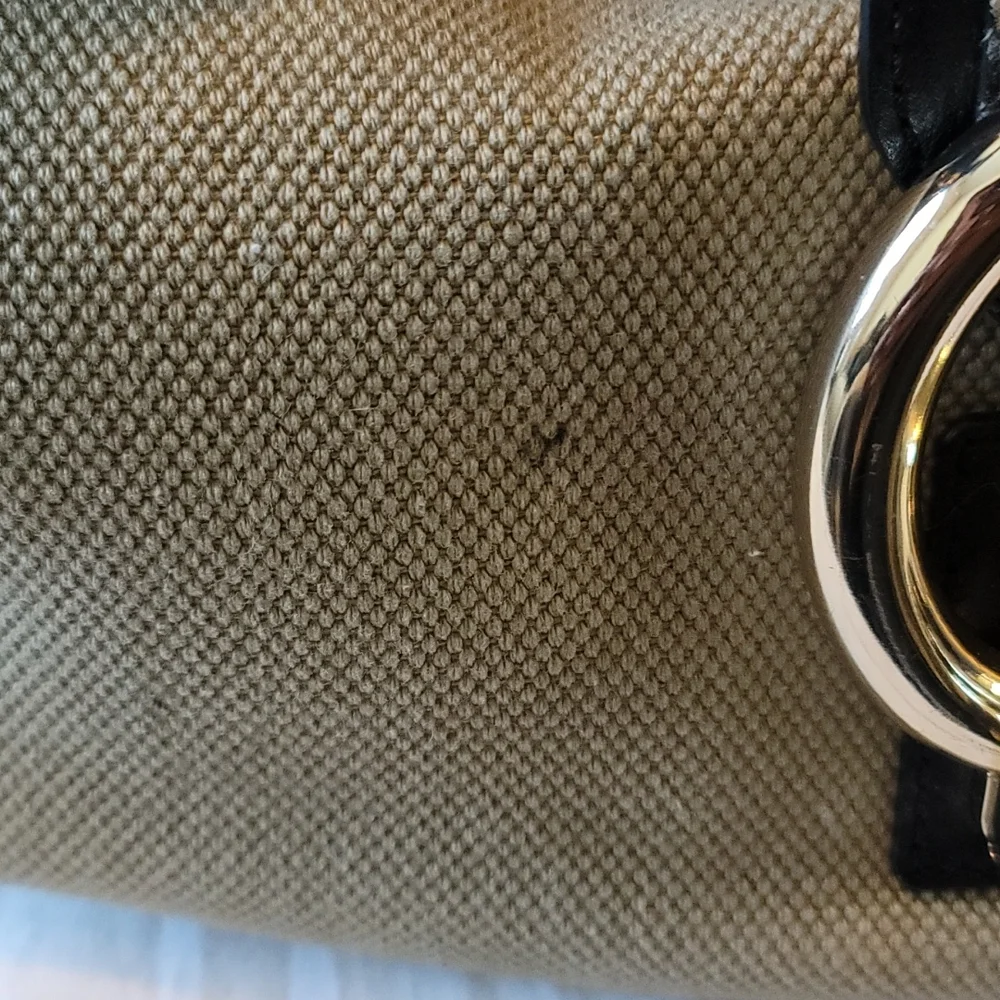 Diane Von Furstenberg Khaki Canvas and Black Leather Hobo with Silver Hardware